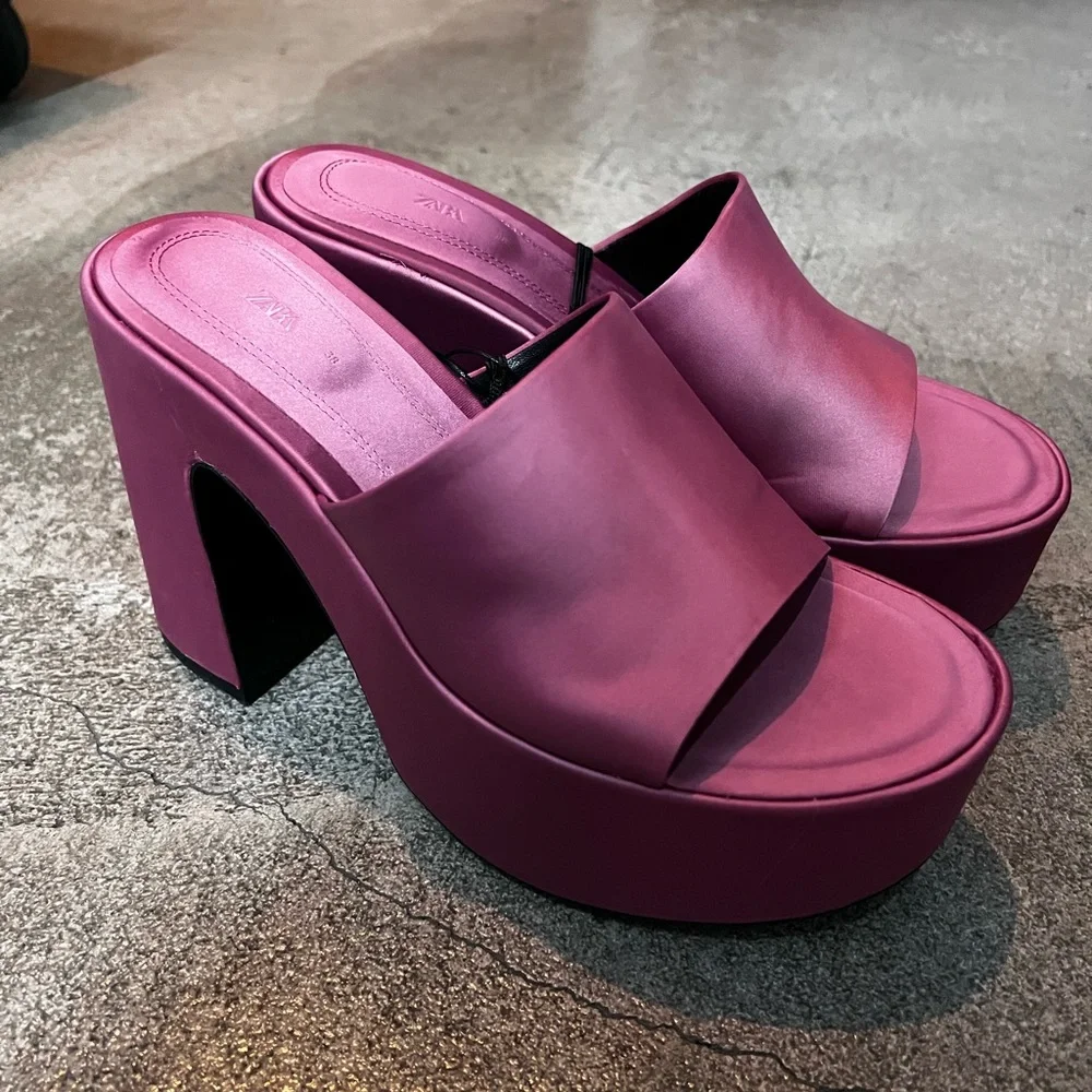 Zara Hot Pink Thick Platform Sandal Heels - Picture 2 of 5
